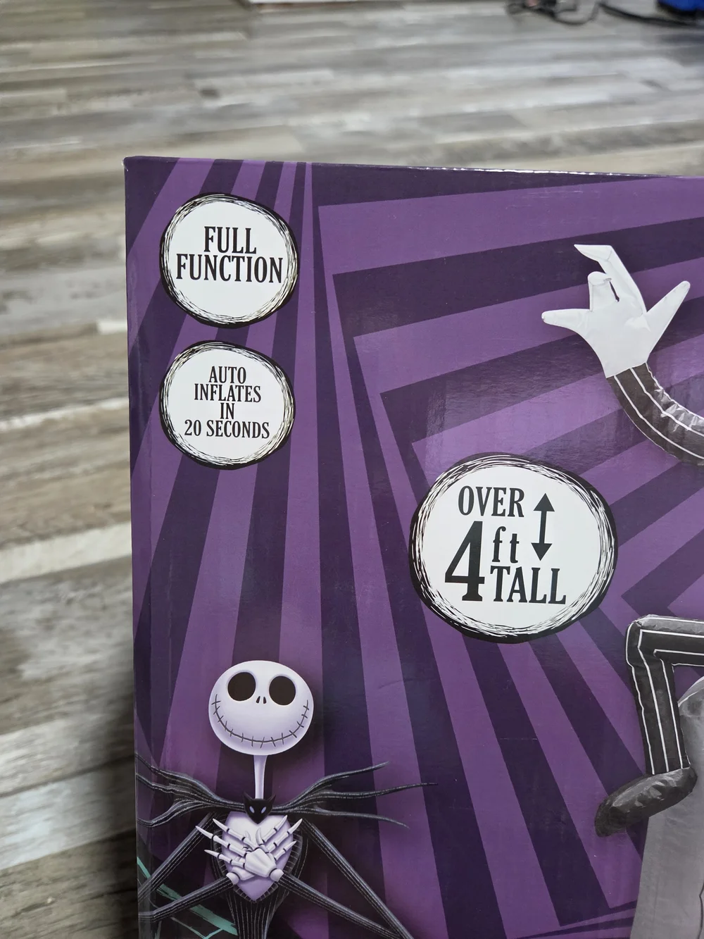New Inflatable Jack Skellington Remote Control Decoration - Black, White, Gray